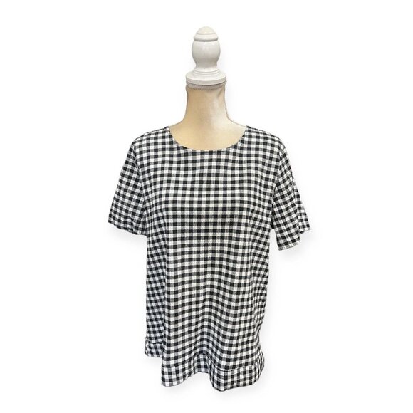 Pleione Gingham Print Blouse Size L Large Black and White Top Tie Back - Picture 1 of 7